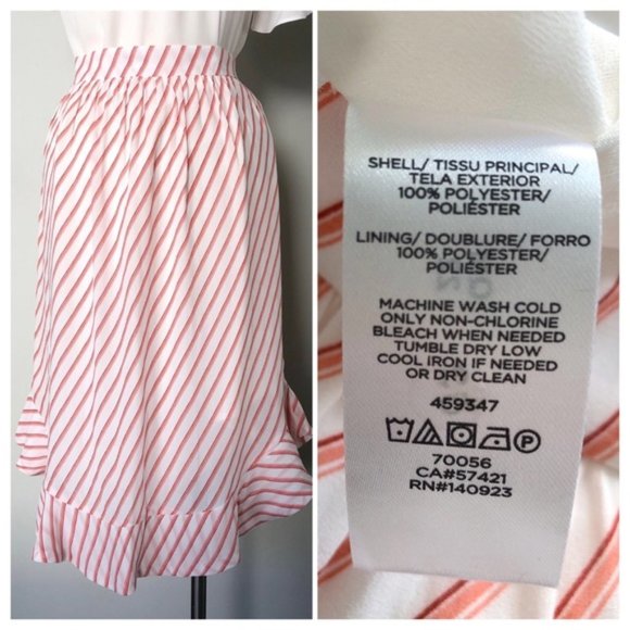 New LOFT Striped Ruffle Hem Midi Skirt Cream Red Sz 0 - Picture 6 of 8